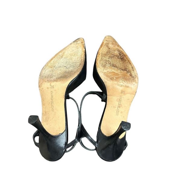 Manolo Blahnik Black Leather Pointed Toe Ankle Strap Pumps Size 36 - Picture 5 of 5